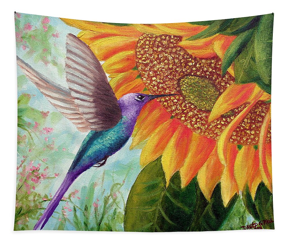 Hummingbird Tapestry featuring the painting Humming For Nectar by David G Paul