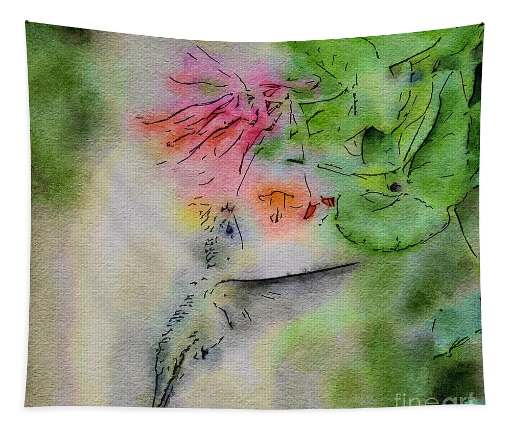 Hummingbird Tapestry featuring the painting Hummingbird - All In by Kerri Farley