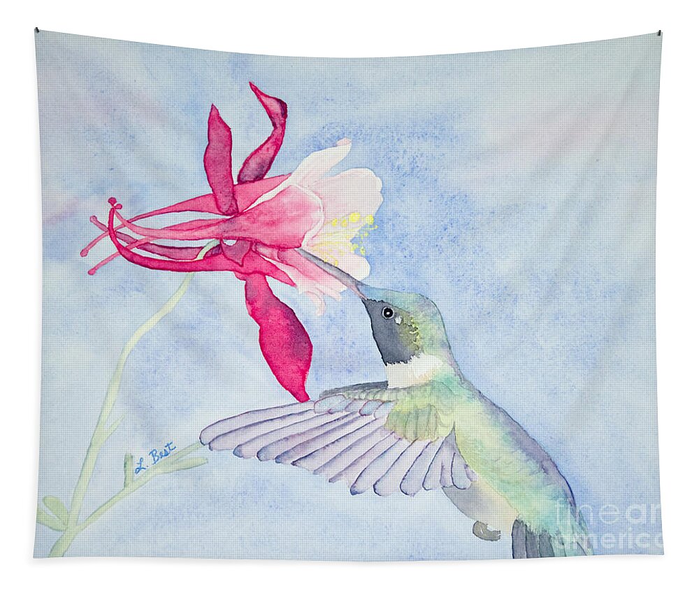 Ruby-throated Tapestry featuring the painting Hummingbird and Columbine by Laurel Best