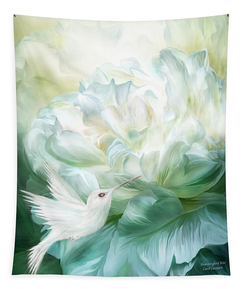 Hummingbird Tapestry featuring the mixed media Hummingbird Kiss by Carol Cavalaris