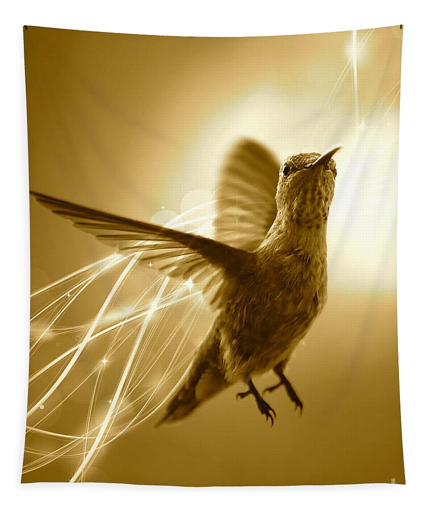 Unique Hummingbird Art Tapestry featuring the photograph Hummingbird Magic - Sepia by Carol Groenen