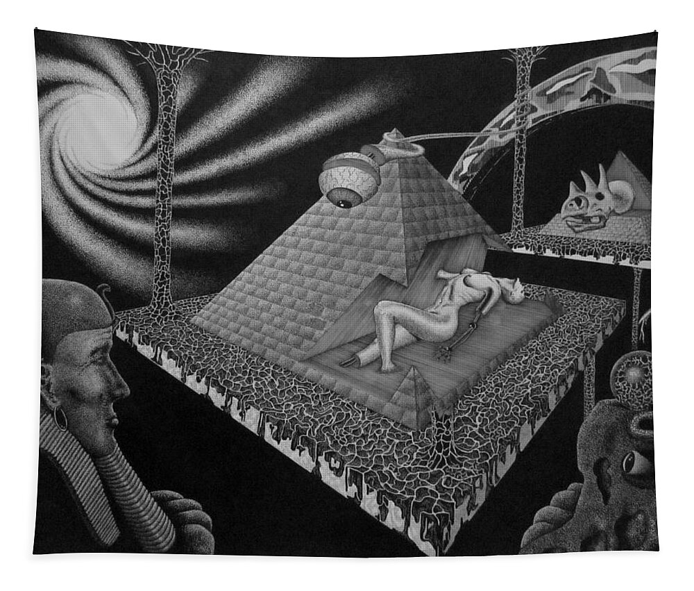  Drawing Tapestry featuring the drawing Hungry observers by Geni Gorani