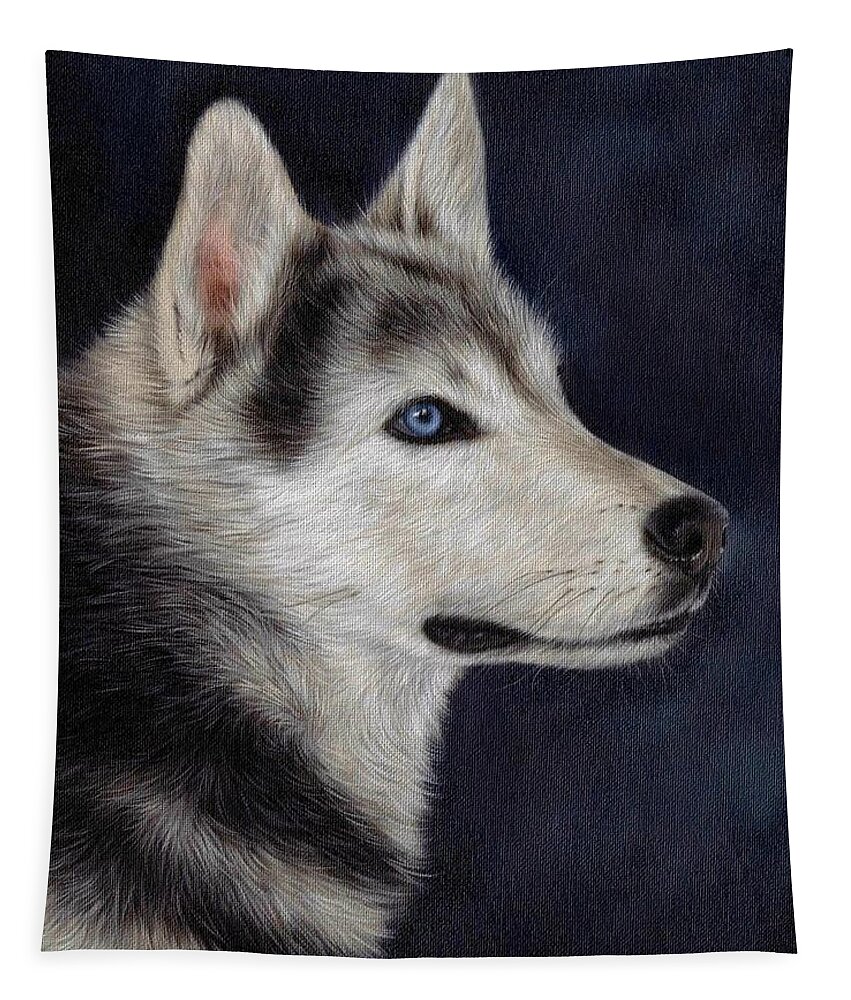 Husky Tapestry featuring the painting Husky Portrait Painting by Rachel Stribbling