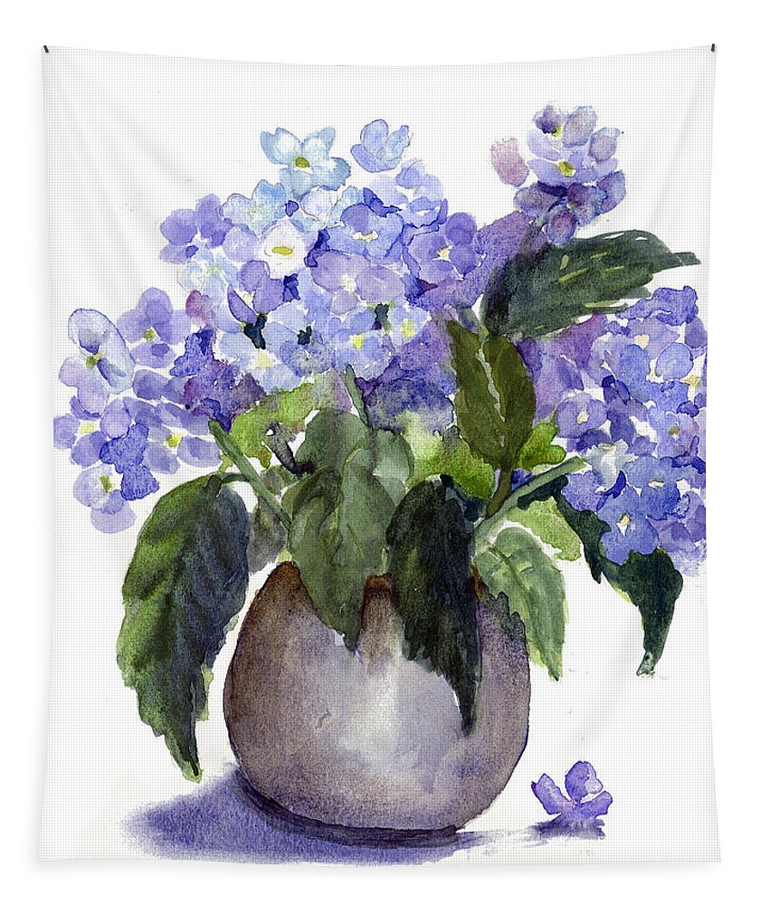 Still Life Tapestry featuring the painting Hydrangeas in Pewter by Maria Hunt