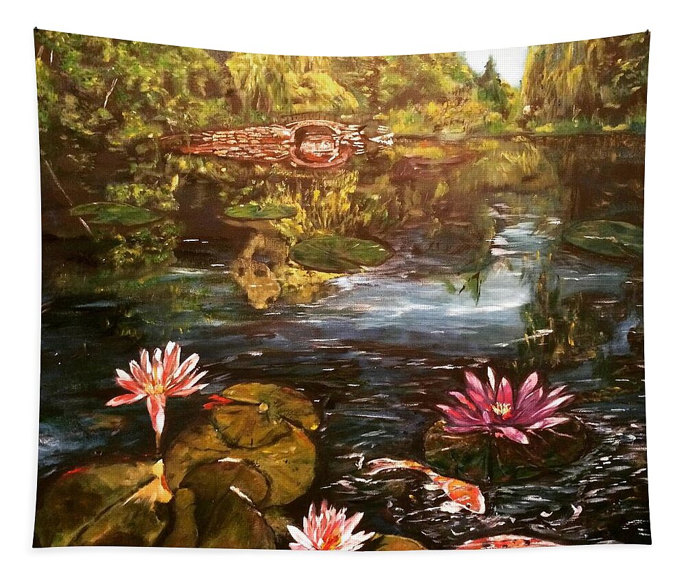 Koi Tapestry featuring the painting I Want To Be Where You Are by Belinda Low
