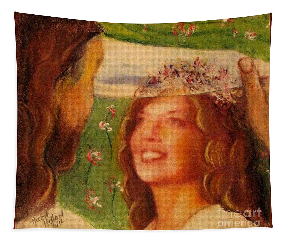 Bride Tapestry featuring the drawing I Will Lift the Veil by Hazel Holland