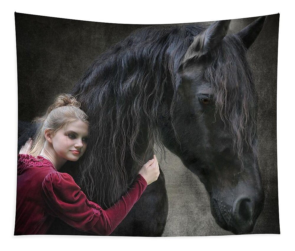 Friesian Horses Tapestry featuring the mixed media I Will Remember You by Fran J Scott
