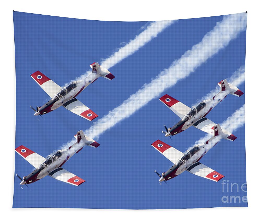 Acrobatic Tapestry featuring the photograph IAF Flight Academy aerobatics team 6 by Nir Ben-Yosef