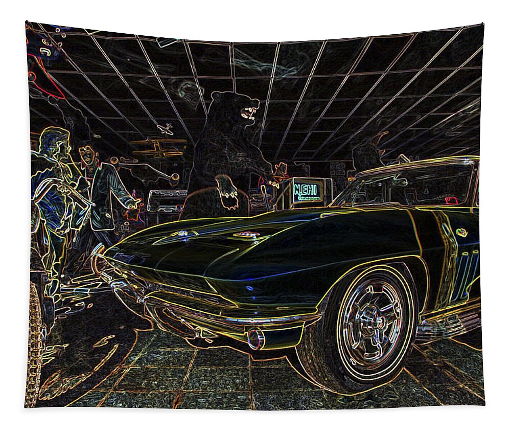 Corvette Tapestry featuring the photograph Icons of Americana Stylized - Corvette - Elvis - Marilyn by Jason Politte