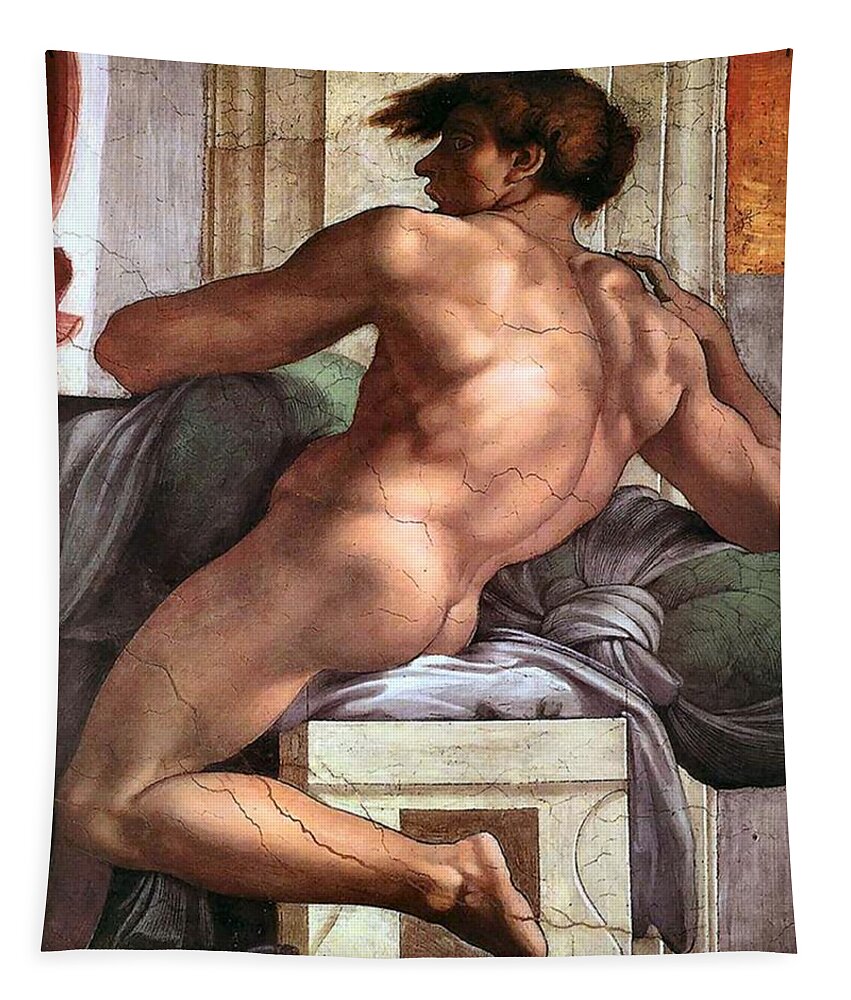 Ignudo Tapestry featuring the painting Ignudo Number One of 1511 by Michelangelo Buonarroti