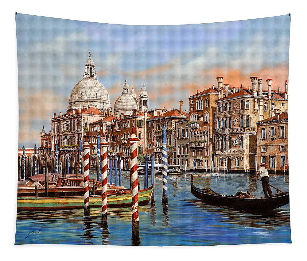 Venice Tapestry featuring the painting il Canal Grande e il gondoliere by Guido Borelli