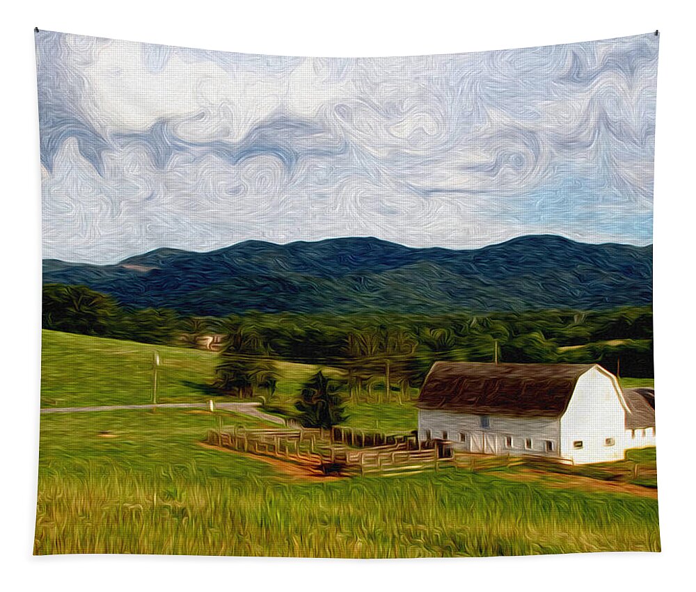 Farm Tapestry featuring the painting Impressionist Farming by John Haldane