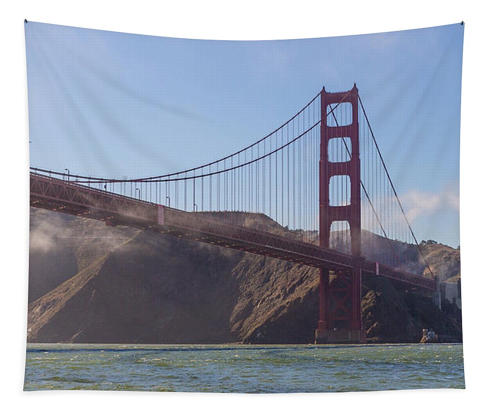 Golden Gate Bridge Tapestry featuring the photograph In Flight over Golden Gate by Scott Campbell