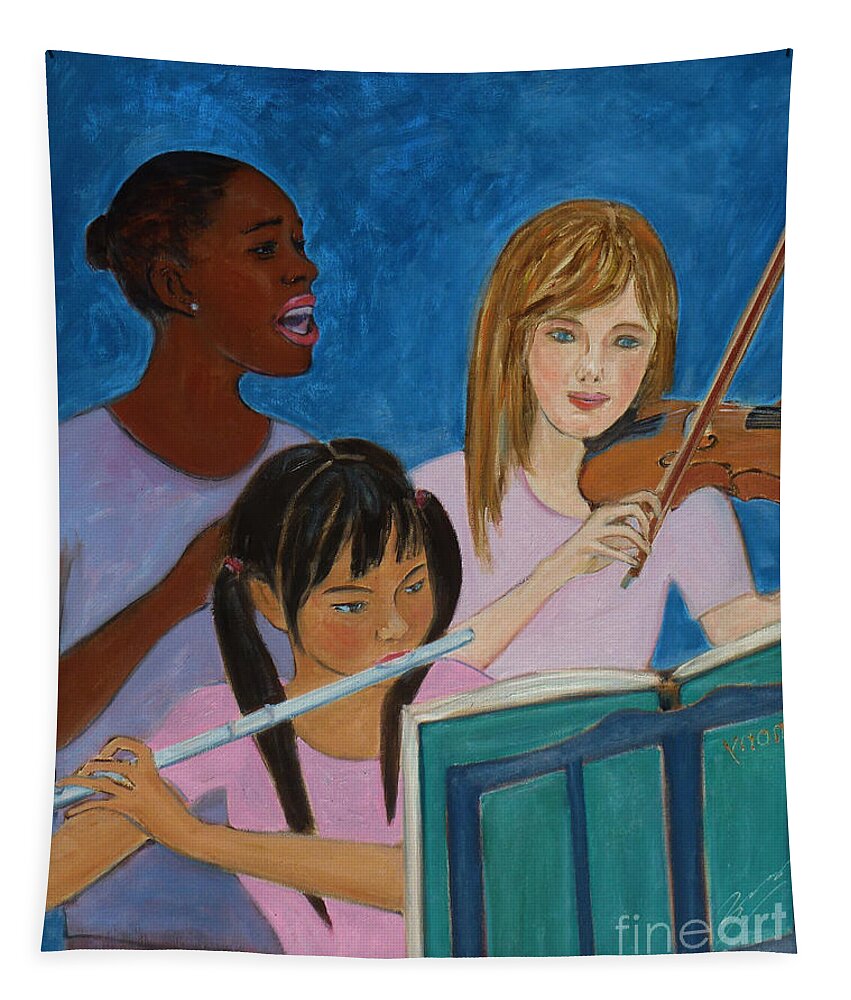 African American Tapestry featuring the painting In Harmony by Xueling Zou