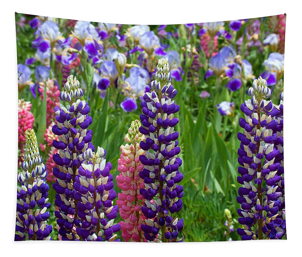 Flowers Photograph; Lupine Canvas Print Tapestry featuring the photograph Below the Evergreen Dam by Jim Garrison