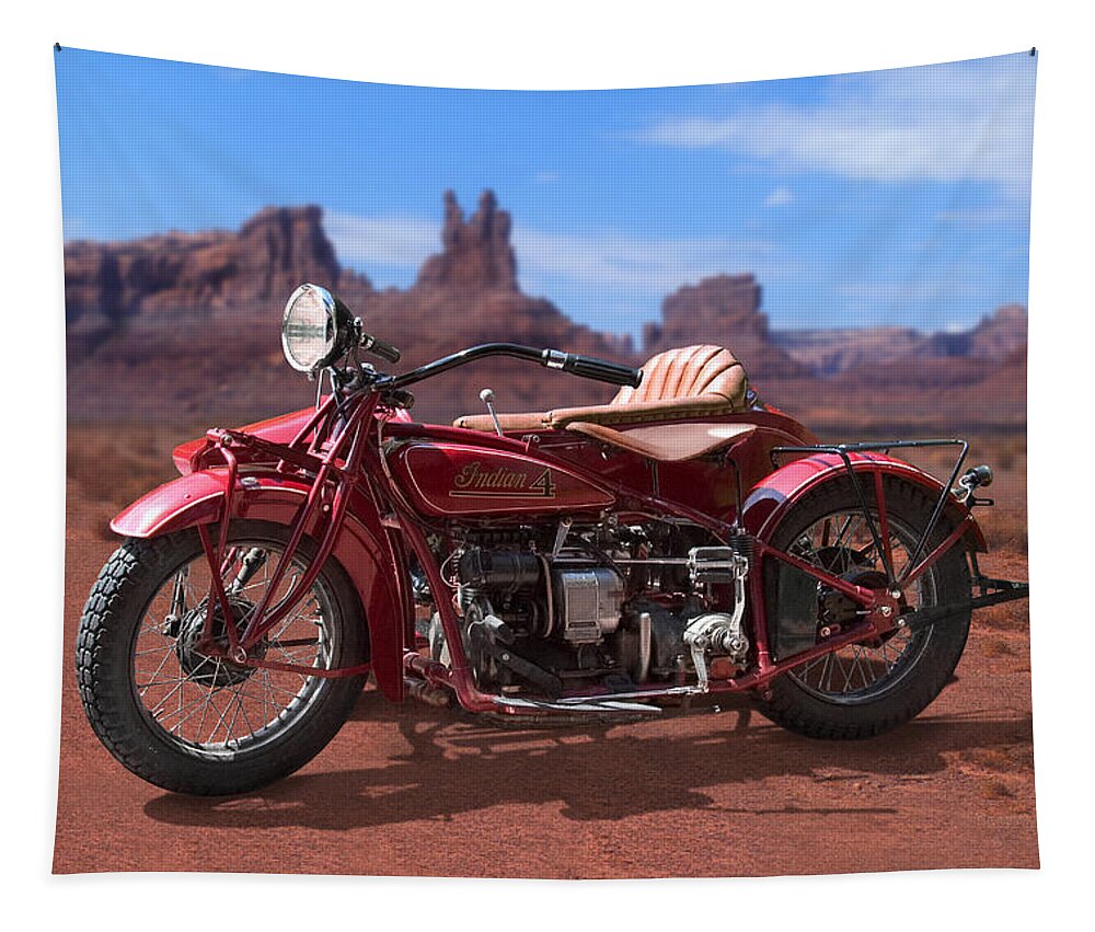 Indian Motorcycle Tapestry featuring the photograph Indian 4 Sidecar 2 by Mike McGlothlen