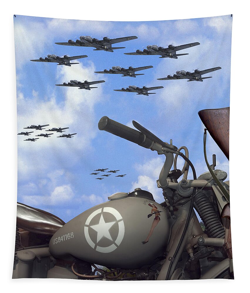 Ww2 Tapestry featuring the photograph Indian 841 And The B-17 Bomber SQ by Mike McGlothlen