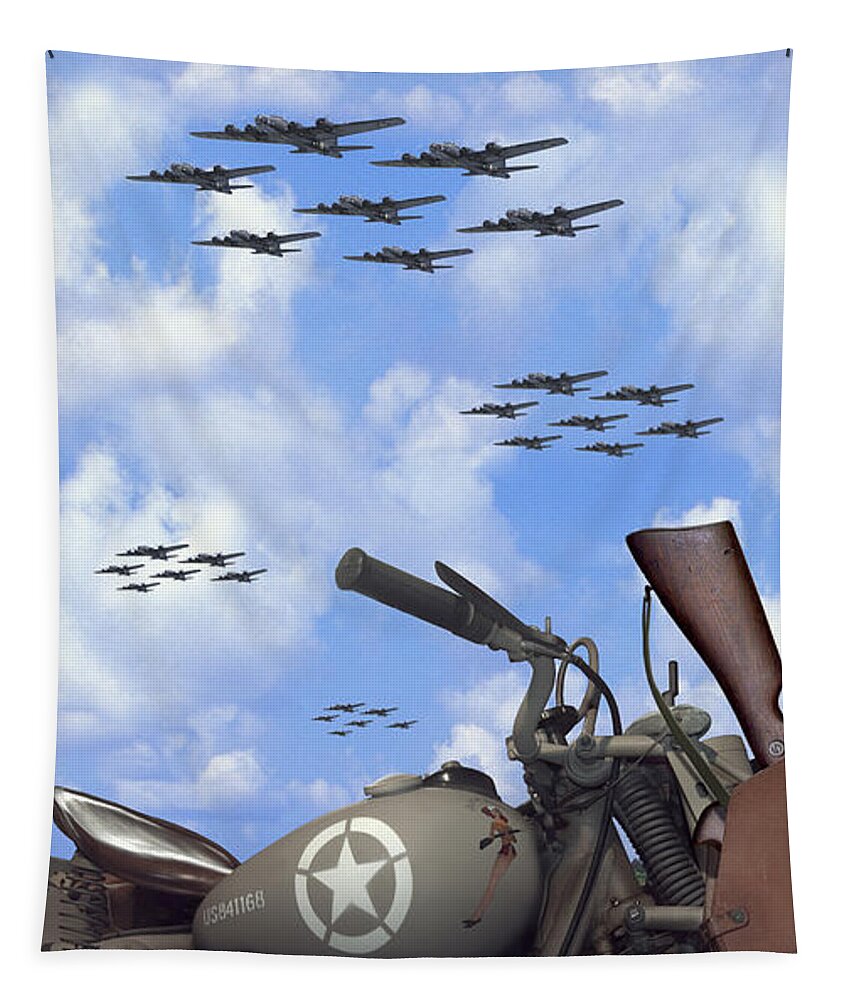 Ww2 Tapestry featuring the photograph Indian 841 and the B-17 Panoramic by Mike McGlothlen