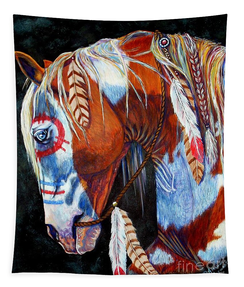 Indian Tapestry featuring the painting Indian War Pony by Amanda Hukill