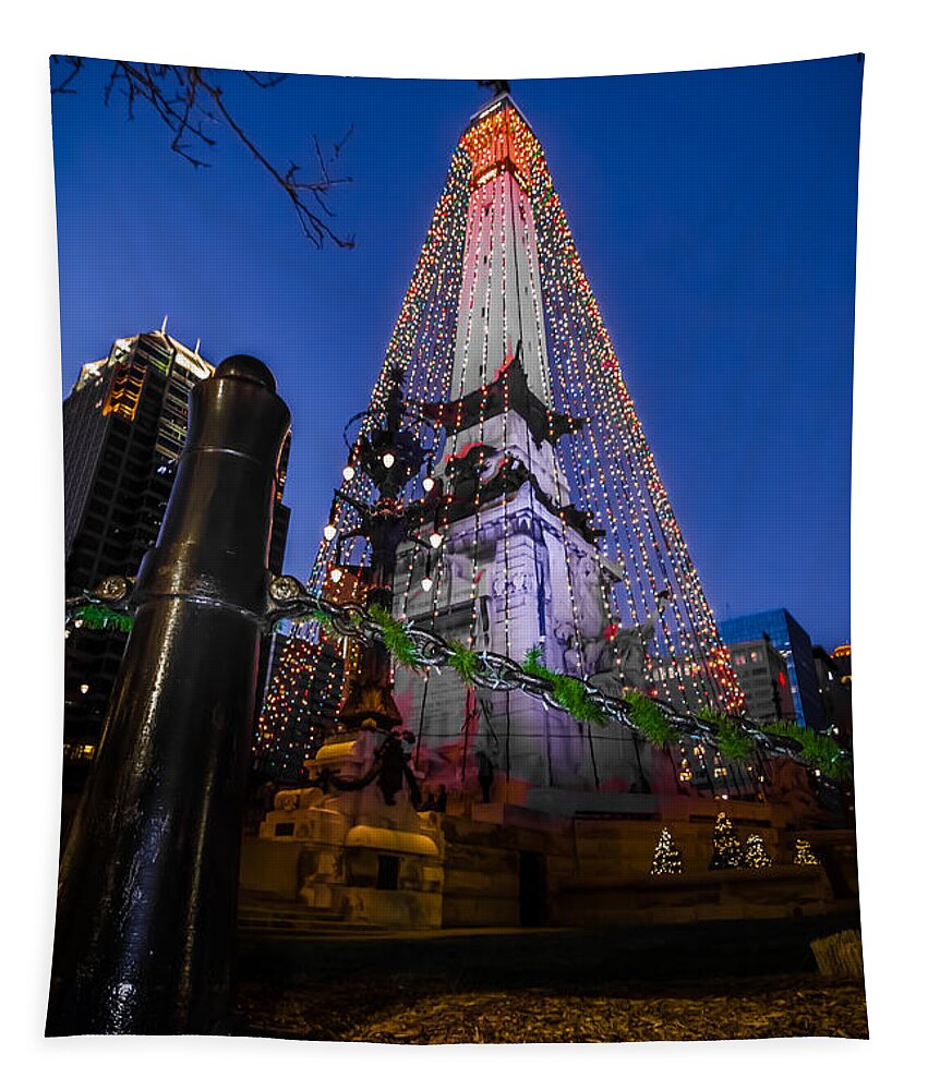 Christmas Tapestry featuring the photograph Indiana - Soldiers and Sailers Monument with Lights by Ron Pate
