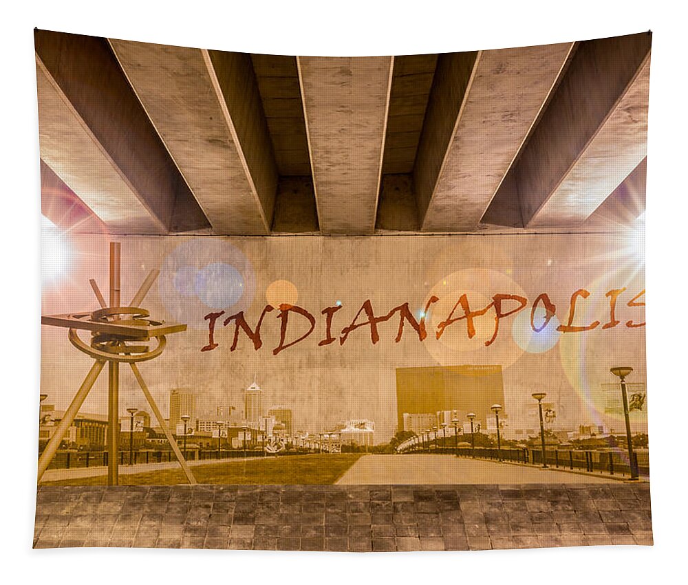 Bridge Tapestry featuring the photograph Indianapolis Graffiti Skyline by Semmick Photo