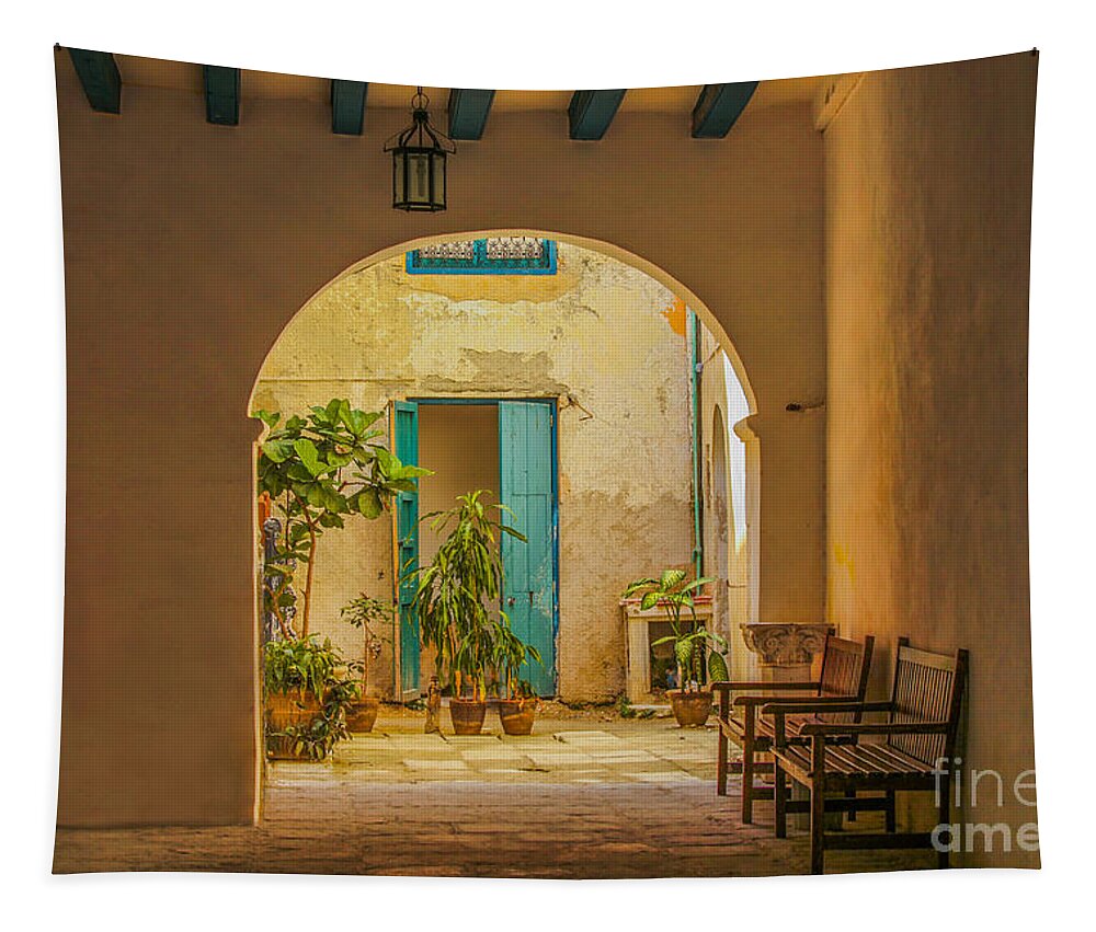 Cuba Tapestry featuring the photograph Inner courtyard in caribbean house by Patricia Hofmeester