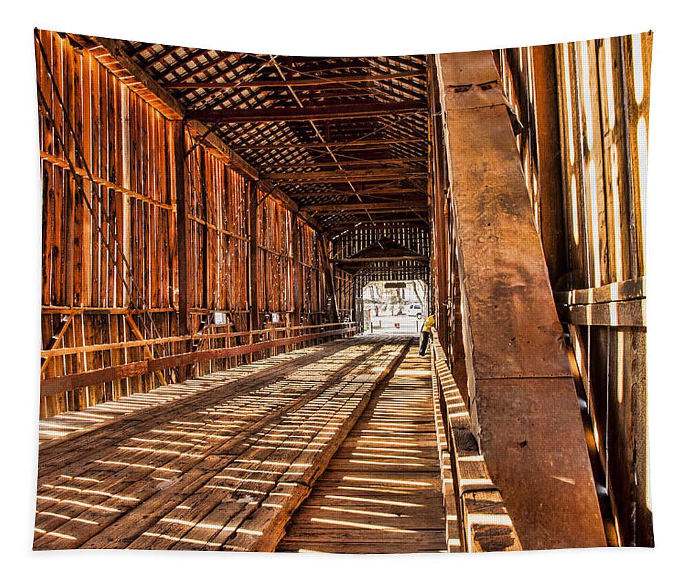 Inside Honey Run Covered Bridge Tapestry featuring the photograph Inside Honey Run Bridge by Daniel Hebard