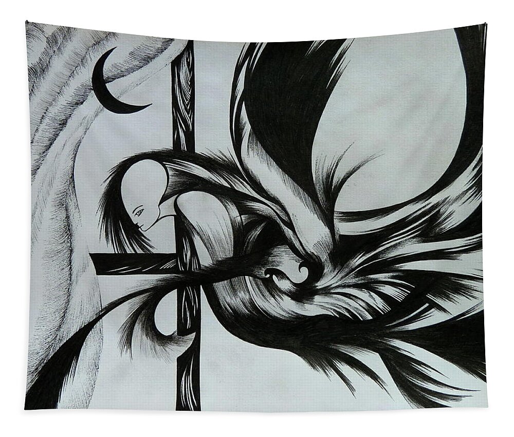 Black And White Tapestry featuring the drawing Insomnia by Anna Duyunova