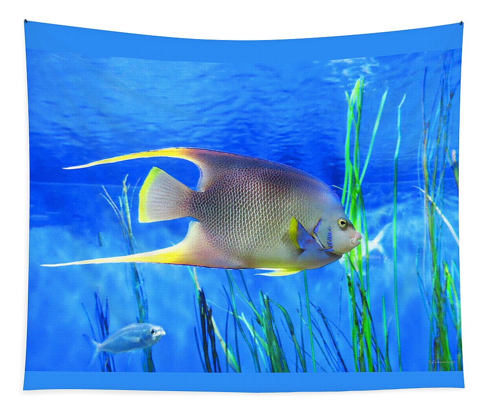 Fish Tapestry featuring the painting Into Blue - Tropical Fish by Sharon Cummings by Sharon Cummings