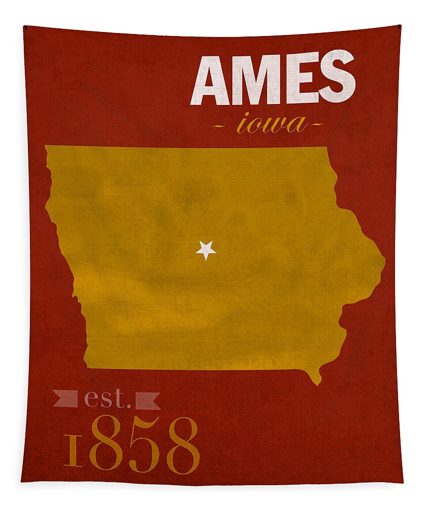 Iowa State University Tapestry featuring the mixed media Iowa State University Cyclones Ames Iowa College Town State Map Poster Series No 050 by Design Turnpike
