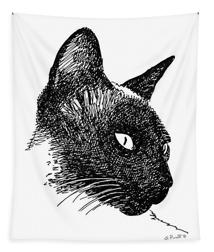 Iphone Tapestry featuring the drawing iPhone-Case-Cat-Siamese by Gordon Punt