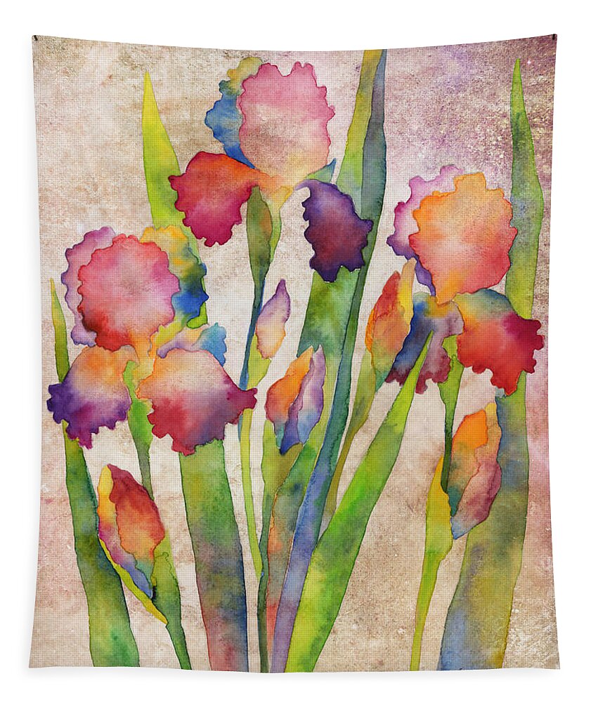 Iris Tapestry featuring the painting Iris Elegance on Pink by Hailey E Herrera
