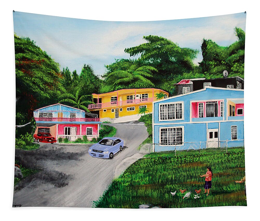 Loma Tapestry featuring the painting Island Hillside Living by Luis F Rodriguez