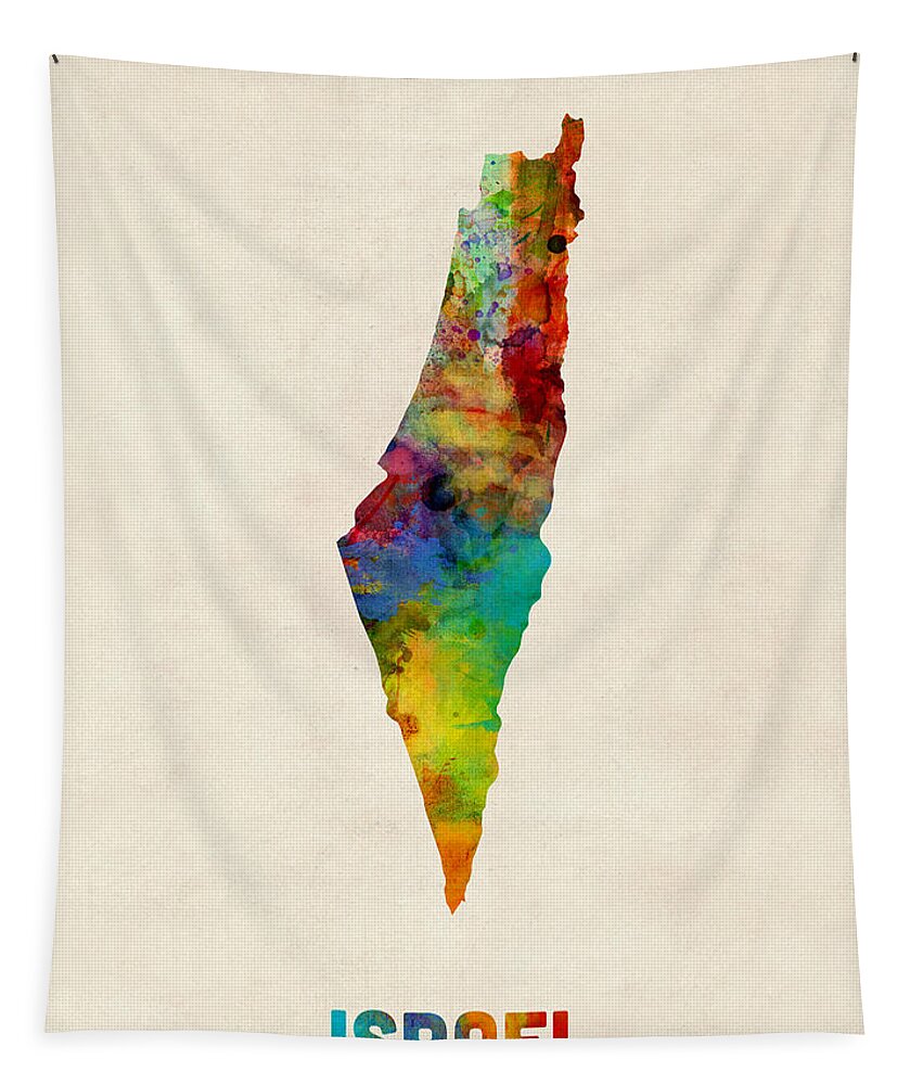 Map Art Tapestry featuring the digital art Israel Watercolor Map by Michael Tompsett