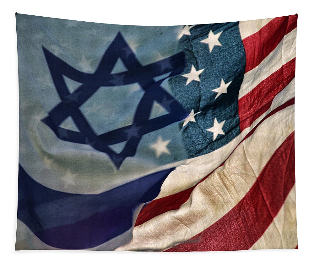 Stars And Stripes Tapestry featuring the photograph Israeli American Flags by Ken Smith