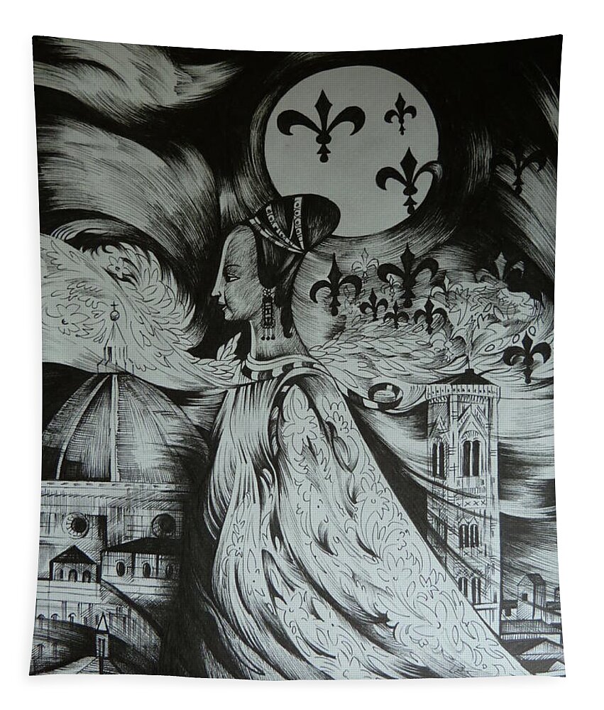 Fantasy Tapestry featuring the drawing Italian Fantasies. Florence by Anna Duyunova