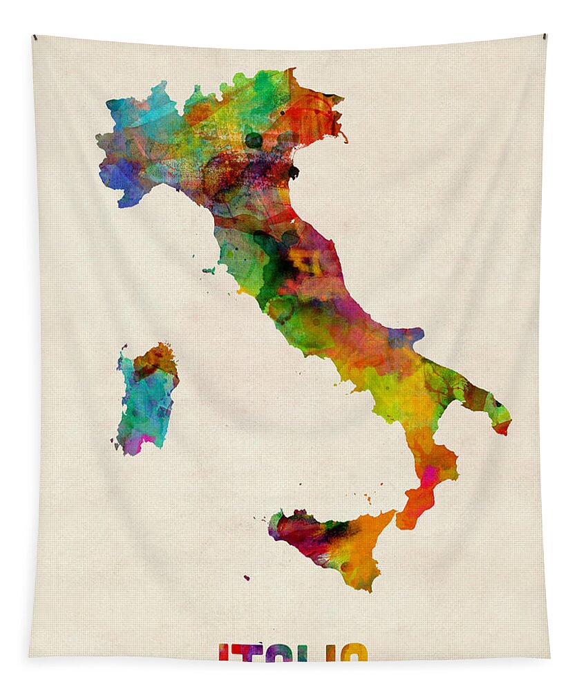 Italy Map Tapestry featuring the digital art Italy Watercolor Map Italia by Michael Tompsett