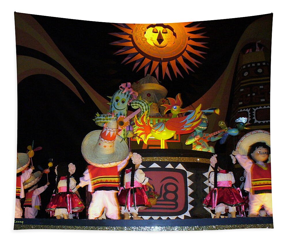 It's A Small World Ride Tapestry featuring the photograph It's A Small World with dancing Mexican character by Lingfai Leung