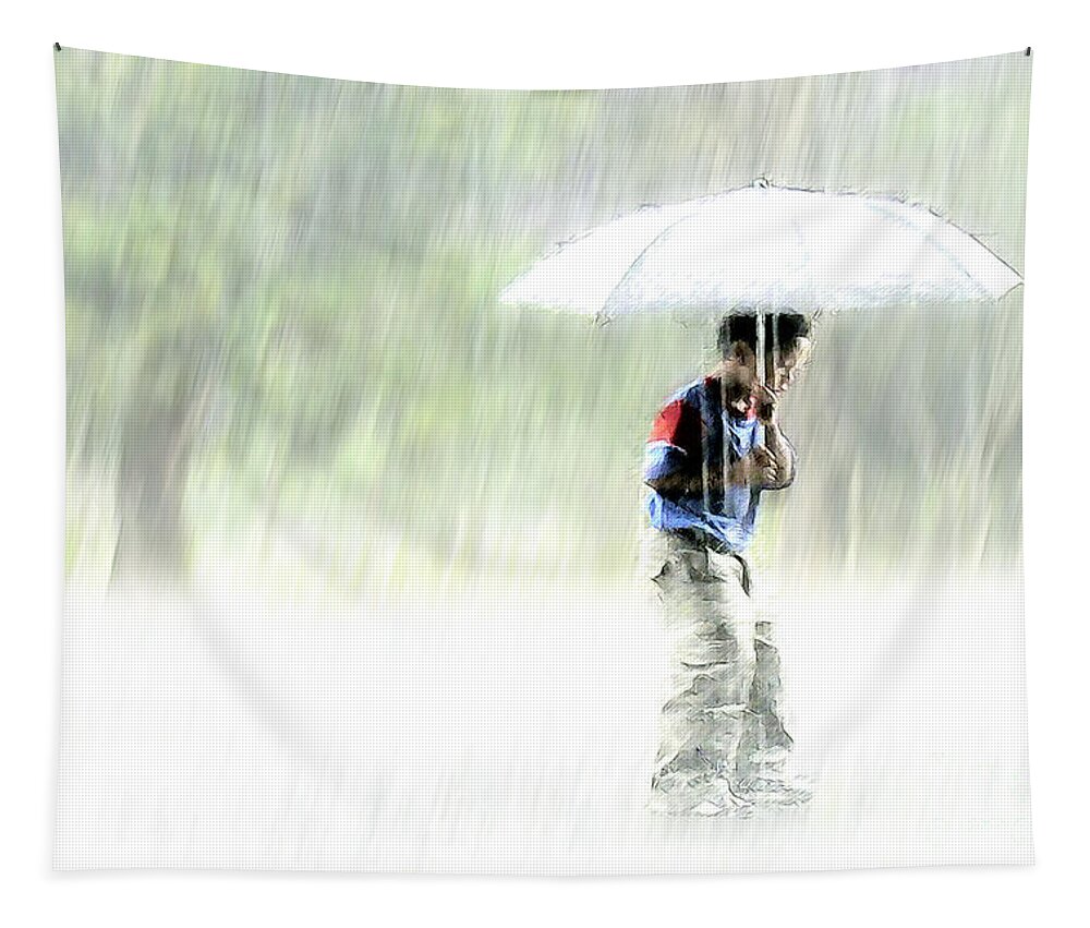 Children Tapestry featuring the photograph It's Raining Outside by Heiko Koehrer-Wagner