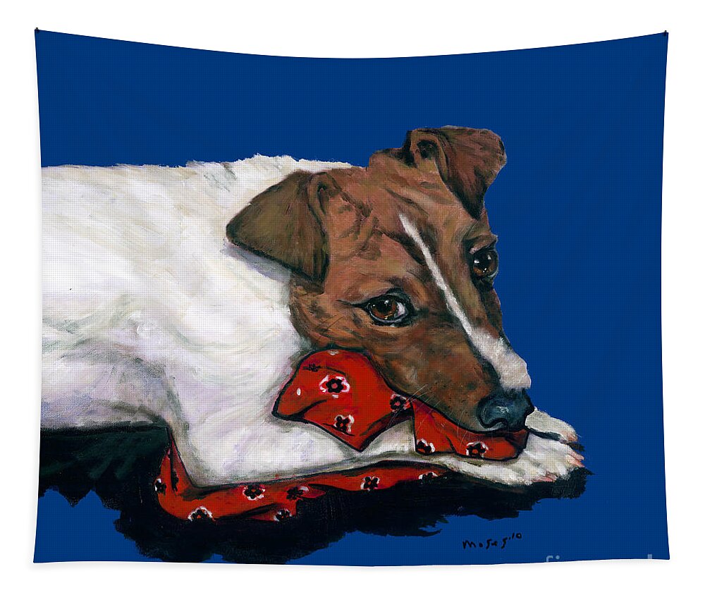 Dogs Tapestry featuring the painting Jack Russell With A Red Bandana by Dale Moses