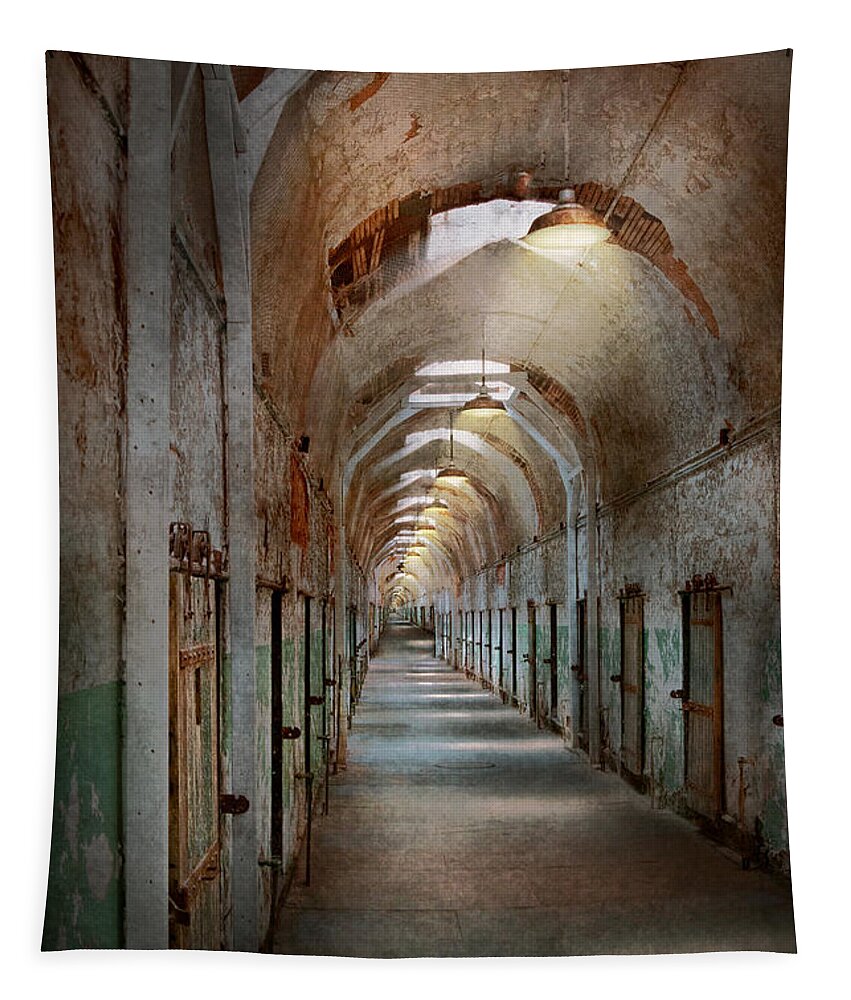 Jail Tapestry featuring the photograph Jail - Eastern State Penitentiary - Endless torment by Mike Savad