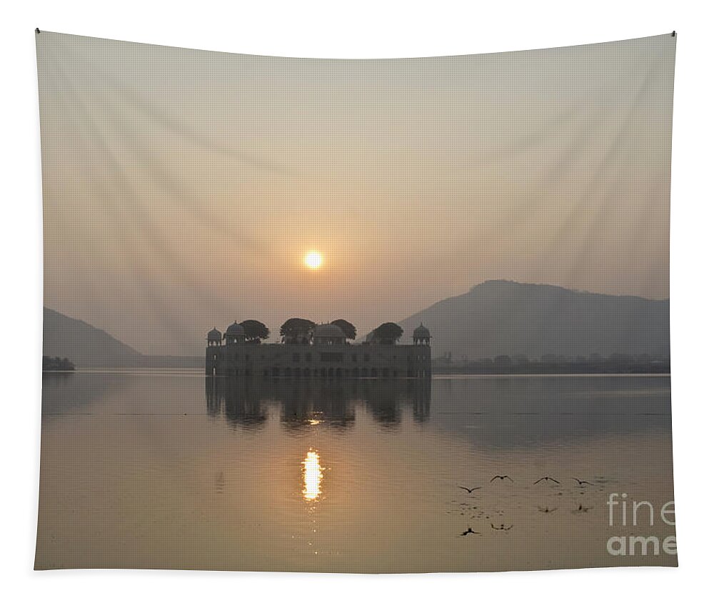 Sunrise Tapestry featuring the photograph Jal Mahal in sunrise by Elena Perelman