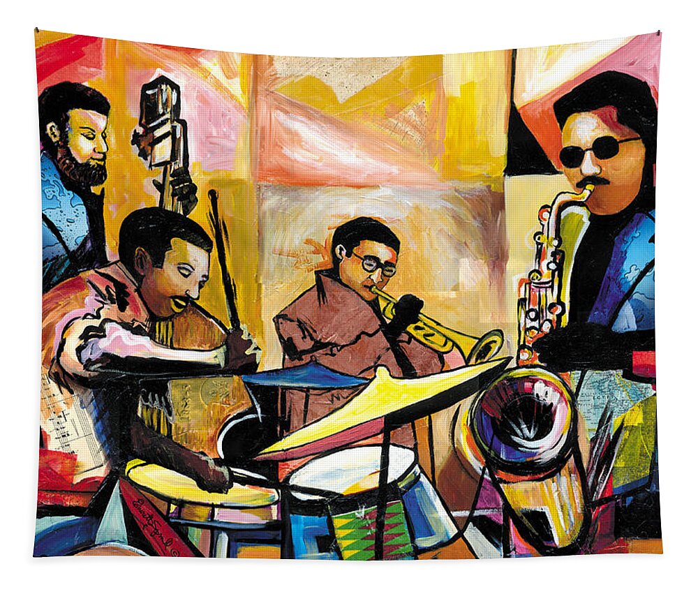 Abstract Art Tapestry featuring the painting Jammin n Rhythm by Everett Spruill