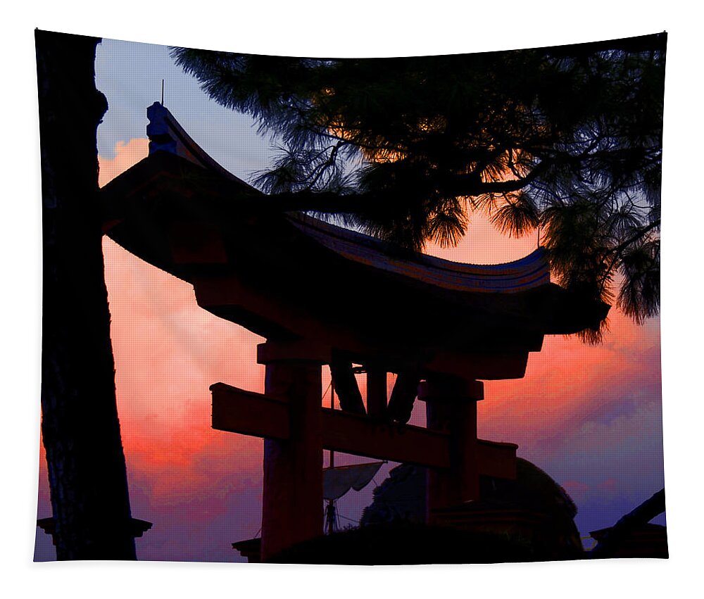 Japan Tapestry featuring the digital art Japan Pavilion EPCOT Walt Disney World by A Macarthur Gurmankin