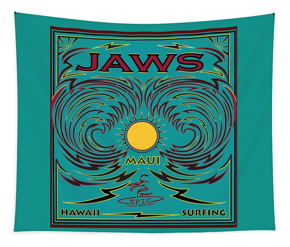 Surfing Tapestry featuring the digital art Surfing Jaws Hawaii Maui by Larry Butterworth
