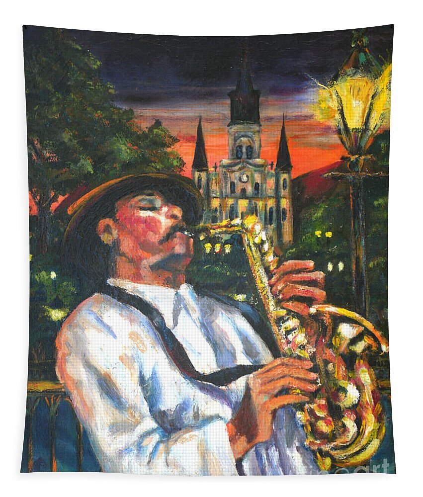 Jazz Tapestry featuring the painting Jazz by Street Lamp by Beverly Boulet