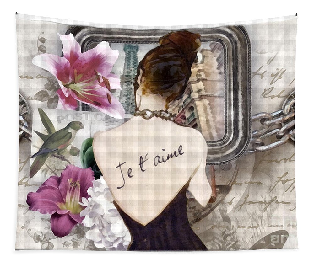 Je Taime Tapestry featuring the painting Je Taime by Mo T