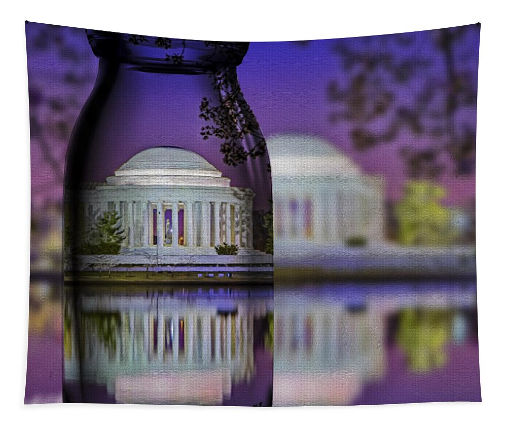 Thomas Jefferson Memorial Tapestry featuring the photograph Jefferson Memorial In A Bottle by Susan Candelario