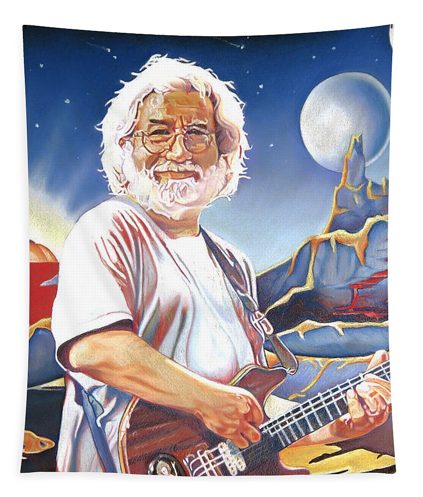 Jerry Garcia Tapestry featuring the drawing Jerry garcia Live at the Mars Hotel by Joshua Morton