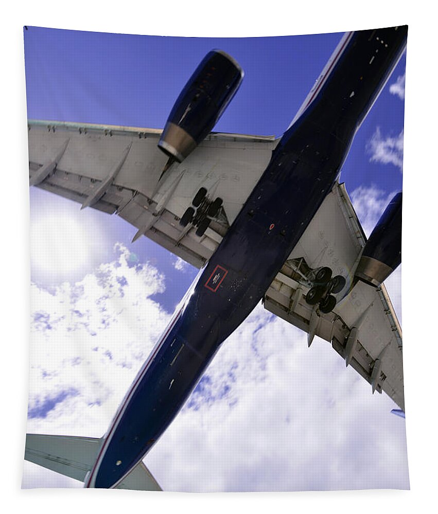 St Martin - Airplanes Tapestry featuring the photograph Jet Under Belly 2 by Matt Swinden